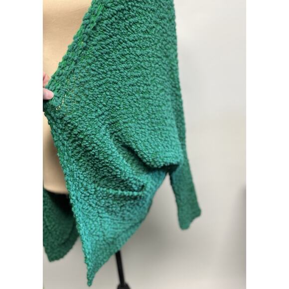 Umgee Open Front Cardigan Sweater Kelly Green Large Popcorn Knit Pockets Holiday - Picture 2 of 7